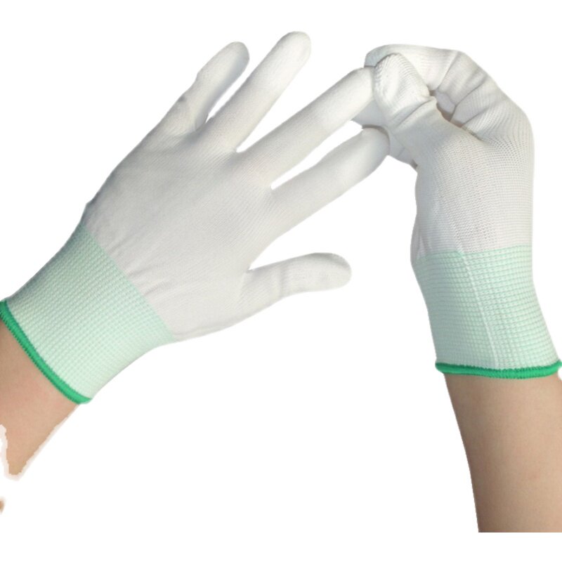 PU涂指涂掌手套劳保耐磨涂胶层尼龙纱线防静电无尘电子透气男女款