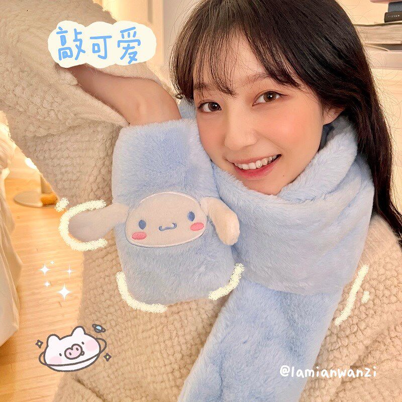 手套一体围巾可爱女生三丽鸥卡通加厚毛绒保暖围脖儿童学生秋冬季