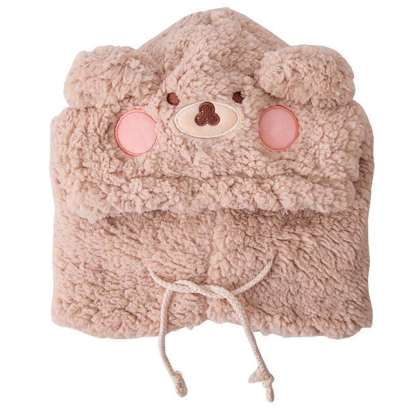 小熊帽子女冬季围巾口罩一体可爱骑车防风帽围脖毛绒头套冬天保暖