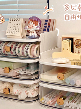 简约桌面收纳盒可叠加抽屉式学生宿舍文具咕卡盒子书桌收纳置物架