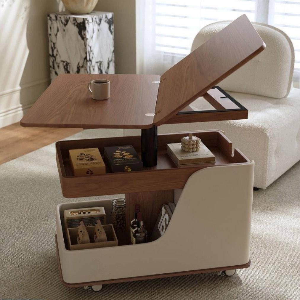 【折扣价】实木可移动茶几小推车带轮可折叠边几家用客厅沙发无极