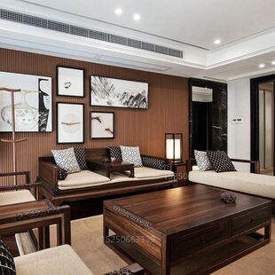 小户型禅意罗汉床客厅乌金木雕花现代家具新中式实木沙发贵妃沙发