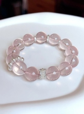天然粉水晶手串女莫桑比克粉色水晶手链爱情招桃花转运正品送礼物