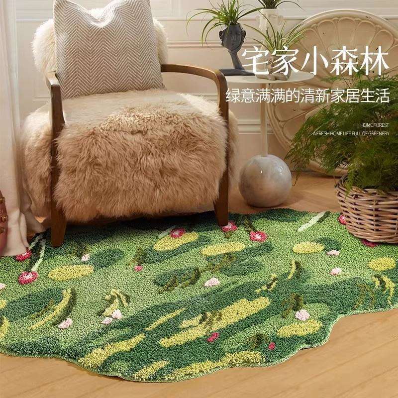 卧室草坪地毯苔藓异形床边茶几毯客厅阳台地垫不规则北簇绒地垫