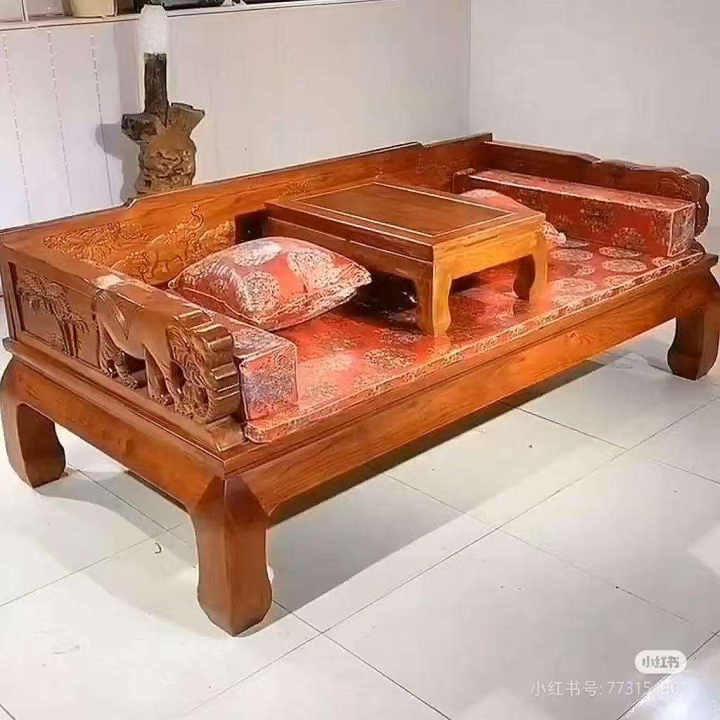 老榆木罗汉床小户型可推拉客厅沙发两用美人榻酒店大堂待客贵妃榻