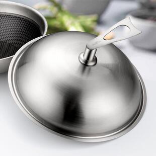 不锈钢炒菜锅盖家用通用炒锅圆形铁盖子防溢可立式30寸32cm34厘米