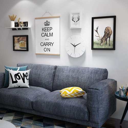 实木_7591_简约照片墙优惠摇摆钟表装饰画北欧相框能换相片真钟表