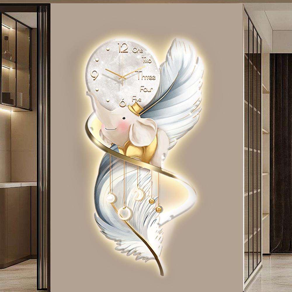 吉象玄关装饰画轻奢带钟表入户门正对墙挂画儿童房发光灯高档挂钟