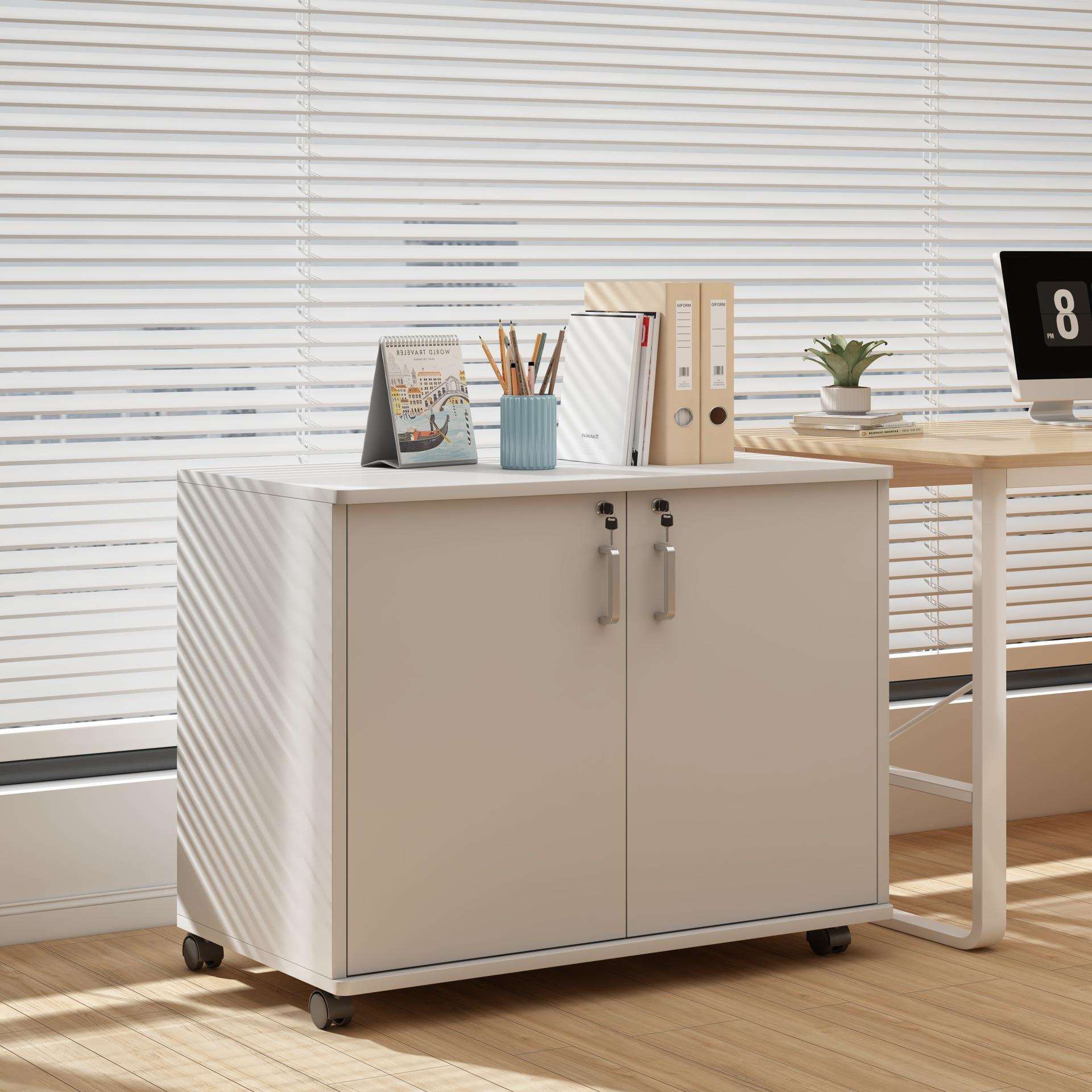 文件柜带锁小型储物柜子可移动落地置物柜木质办公室桌旁小收纳柜