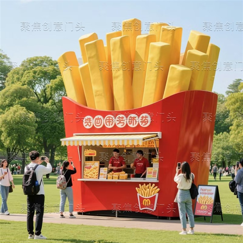 玻璃钢雕塑定制户外网红薯条售卖亭门头景区商业街美陈装饰品摆件