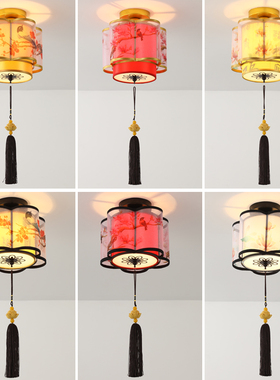 新中式过道灯h走廊灯入户门灯玄关灯阳台灯红色灯笼顶灯网红家用