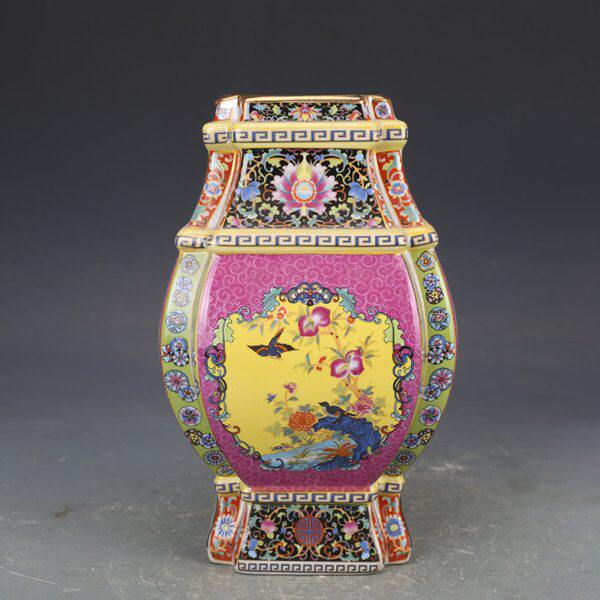 清清瓷器古董古玩鸟瓶彩纹仿古瓷器花四方珐琅明乾隆老瓷器收藏品