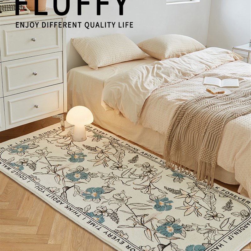 现代简约卧室床边毯公主房家用加厚地垫可L机洗床前地毯可爱兔地