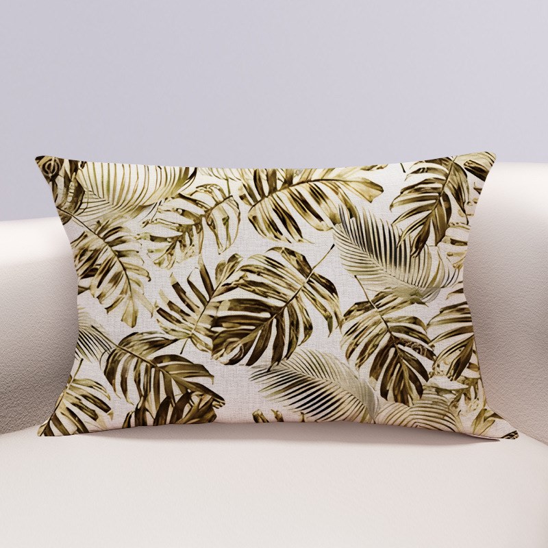 新中式叶子棉麻长方形抱枕沙发客厅办I公室样板间腰枕套靠枕靠垫