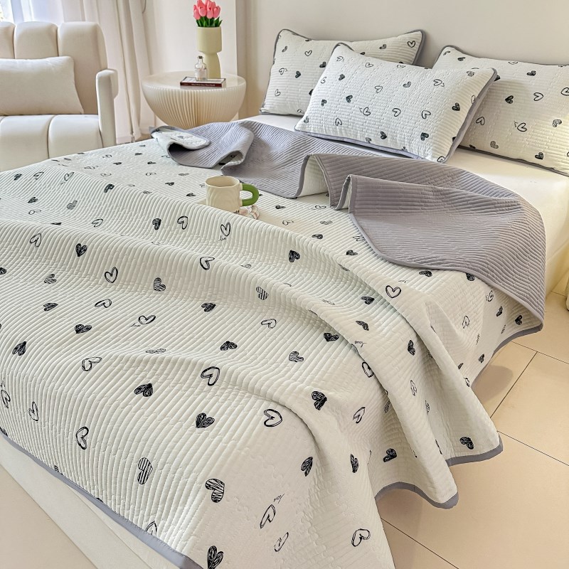 针织棉双层纱夹j棉床盖单件榻榻米床铺盖防滑炕盖加厚床单四季通