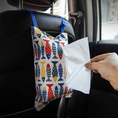 创意车载挂式田园风棉麻纸u巾袋抽纸袋一体运动座椅车用纸巾盒可