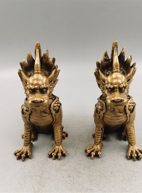 纯铜麒麟c摆件一对火麒麟办公室新中式家居饰品客厅玄关乔迁礼品