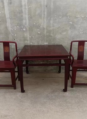 复古旧家具老中i堂一套八仙桌太师椅老物件怀旧民俗馆装饰摆件道