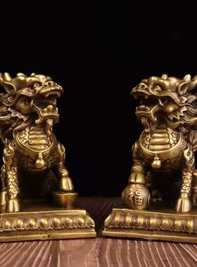铜麒麟摆件一对全铜八宝麒麟卧室C招财公母麒麟店铺开业大号火麒