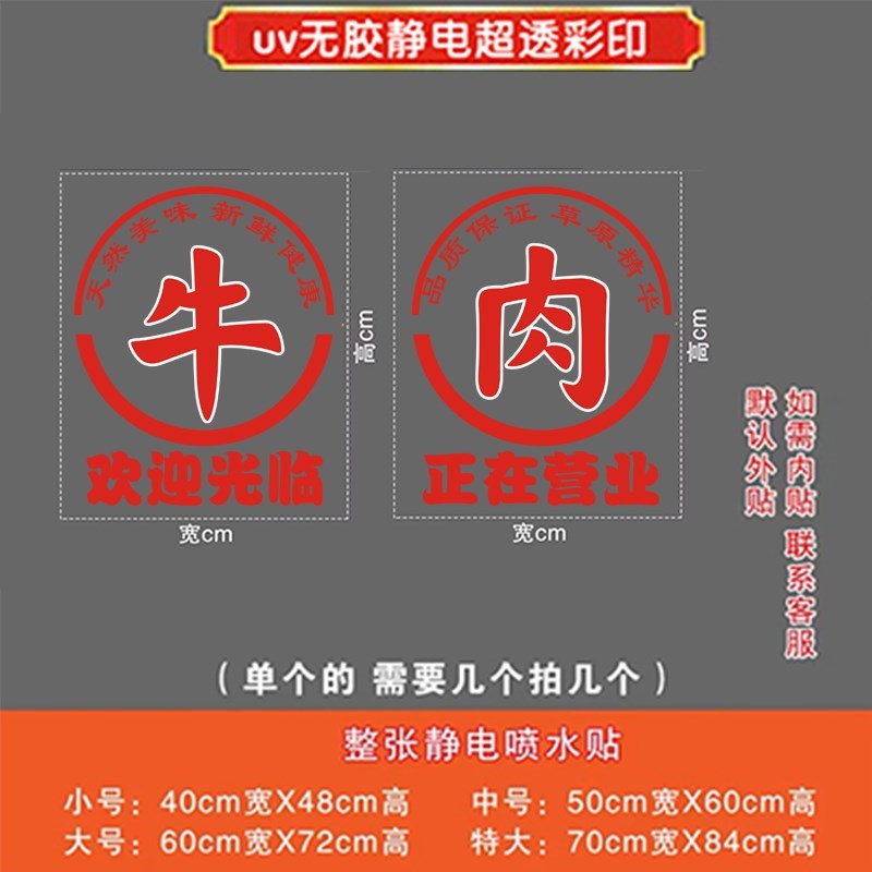 创意猪肉牛肉羊肉玻璃门静电贴纸生鲜店超市饭店装饰广告字贴画图片