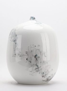 新中式创意样板房陶瓷花瓶摆件书房软装客厅现代水墨客厅饰品手绘