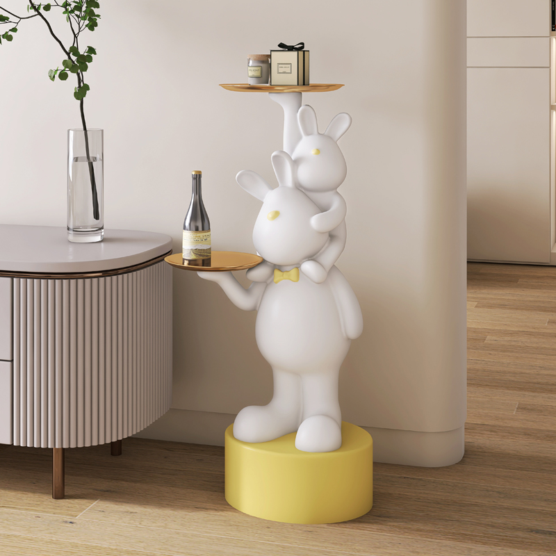 新品兔子托盘落地门口收纳装饰品大型客厅电视柜旁边大号摆件乔迁