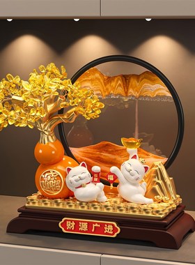 发财树流沙画招财猫摆件开业礼物店铺前台装饰品客厅乔迁新居礼物