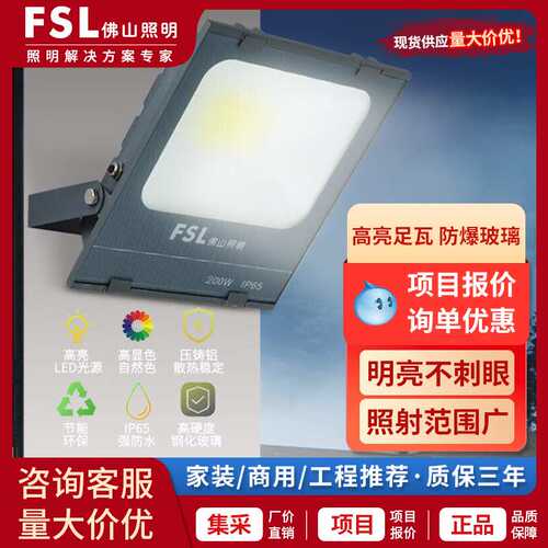 FSL佛山照明LED投光灯大功率100W200W庭院聚光射灯户外广告泛光灯