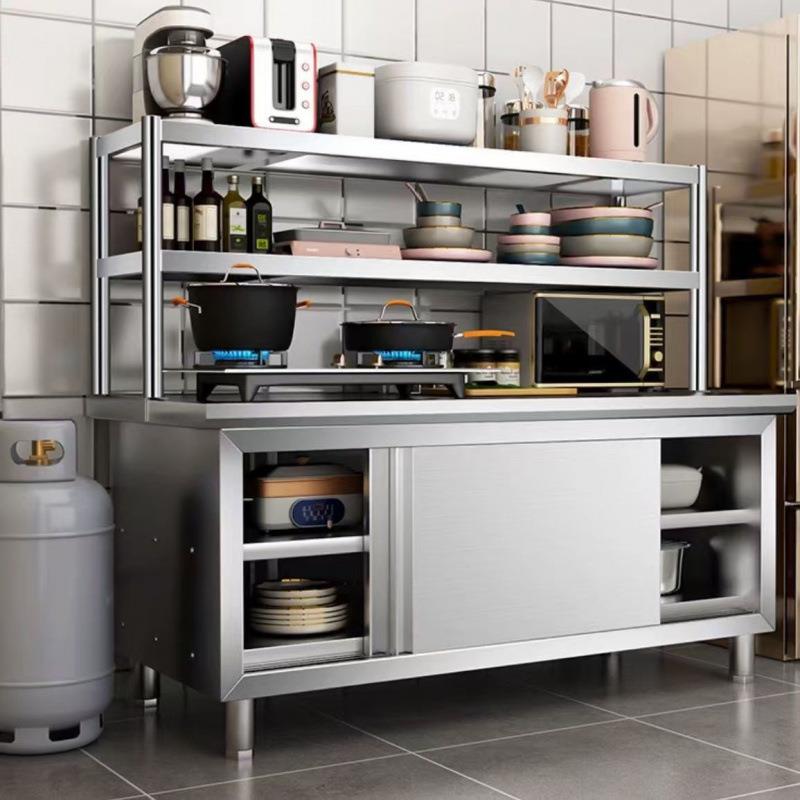 整体焊接304工作台不锈钢厨房家用橱柜作台酒店放碗拉门外贸