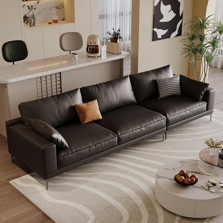 小户型现代简约羽绒沙发客厅直排三人位意式极简猫抓皮黑色沙发