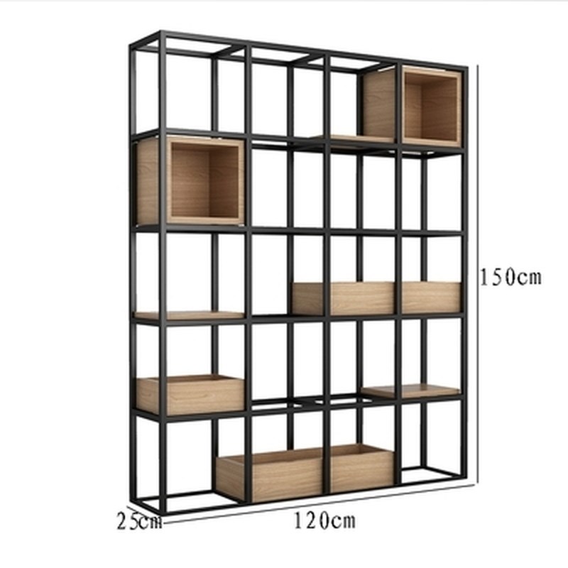 落地简约现代屏风艺术客厅办公室隔断H实木书架北欧铁艺置物架收