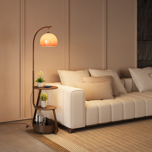 中古风落地灯客厅沙发旁高级感z柚子灯卧室床头柜置物充电一体台