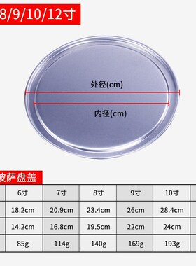 披萨烤盘盖 6 7 8 9 10 12寸 铝合金盘盖比萨盖三能麦太烤盘通用