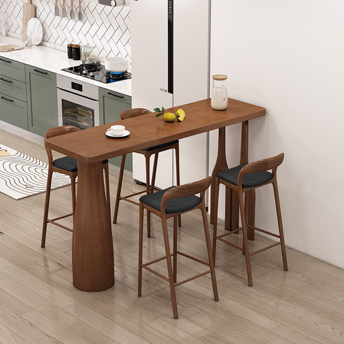 北欧实木吧台桌椅组合家用岛台餐桌吧台一体长条桌靠Y墙高脚工作