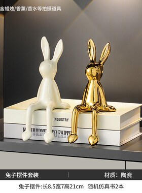 德国创意坐姿长耳兔子摆件高档客厅E电视柜酒柜玄关轻奢家居装饰