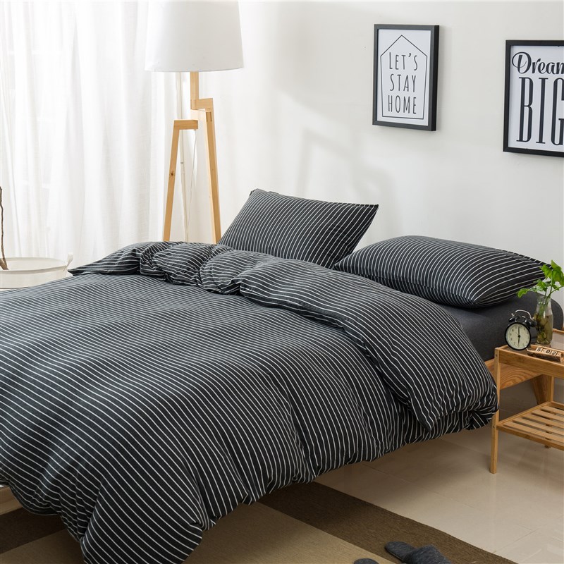 日式四件套良品风简约条纹针织4件套 J纯全棉酒店床上用品四件套