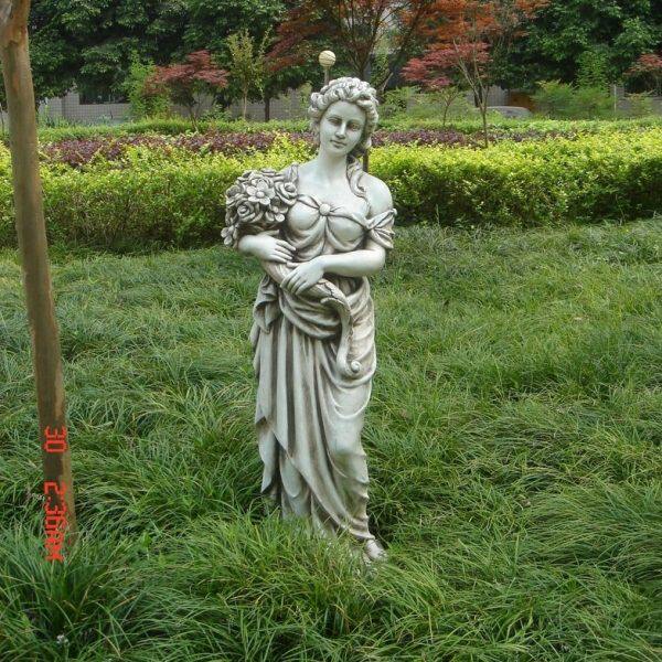 玻璃钢庭院工艺品落地草坪大厅雕塑摆件仕欧式花园抱人物玫瑰花女