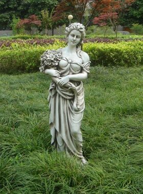 玻璃钢庭院工艺品落地草坪大厅雕塑摆件仕欧式花园抱人物玫瑰花女