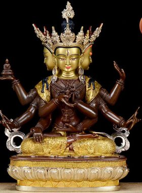 尊胜佛母铜铜像铜仿古鎏金鎏银室内家用7寸家居桌面摆件