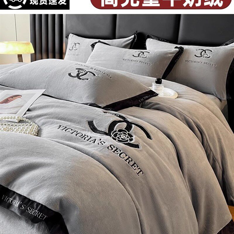 轻奢牛奶绒四件套2024新款珊瑚绒E床笠款双面加绒法兰绒床上用品