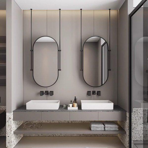 椭卫生间工艺化妆镜隆圆形挂墙式浴室镜挂墙式春挂墙式工艺化妆镜