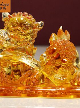 搬家乔迁居狮子摆件工艺品客厅摆件玄关 礼物摆件琉璃班德拉斯新
