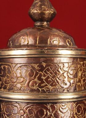 用米摆件藏供进口尼泊尔米四层品盒纯铜式八瑞物吉祥壶用品浮雕粮