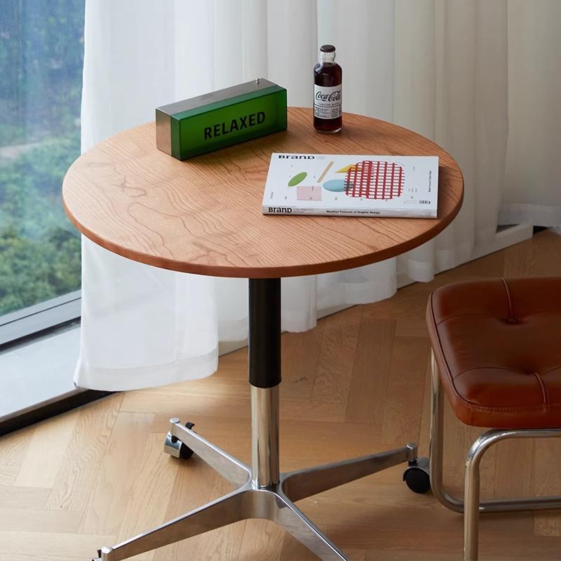 实木小圆桌子家用客厅小户型茶几樱桃木可移动升降小型沙发边几