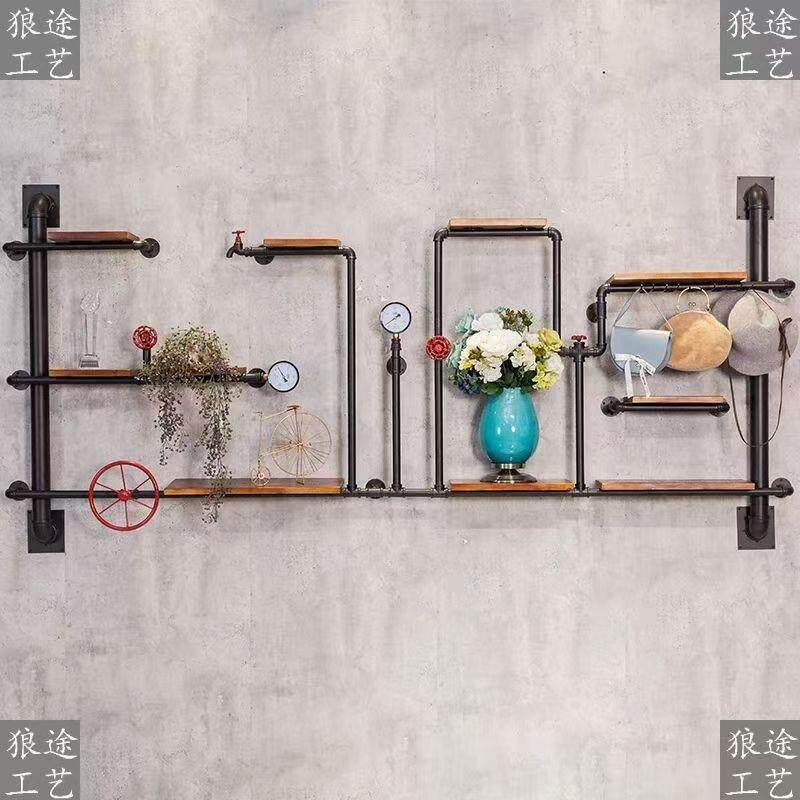 工业风装饰墙架子壁挂式展示架分层隔板铁艺水管置物架多层创意