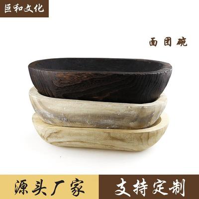 跨境木制面团碗装饰碗乡村农舍木碗装饰烛台桐木托盘餐桌中心装饰