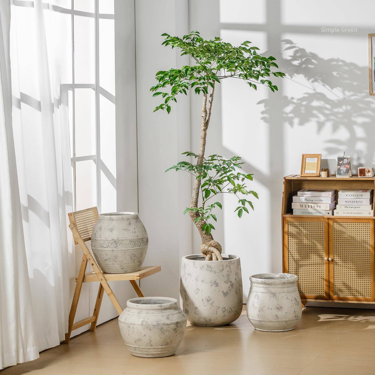 客厅艺术复古镁泥花盆透气耐用幸福树金钱树绿植盆栽种植花盆花器