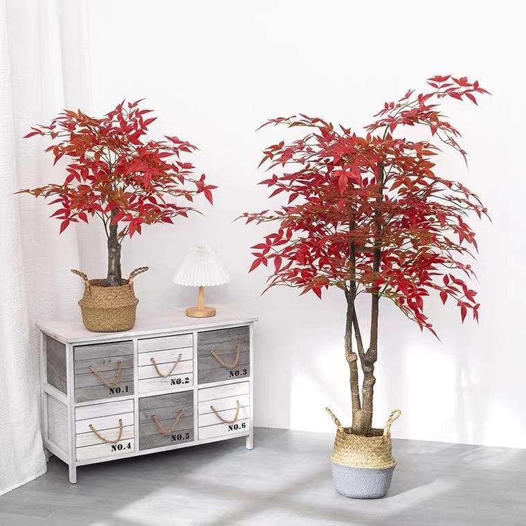 仿真红枫叶植物假盆栽摆件新中式假盆景造景落地装饰绿植真