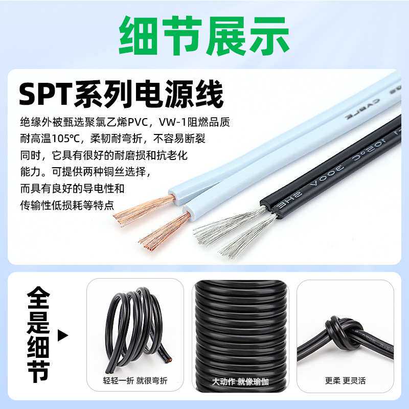 宏观盛 SPT-1 SPT-2电源线白色双并线20 18 16 14awg平行线2芯