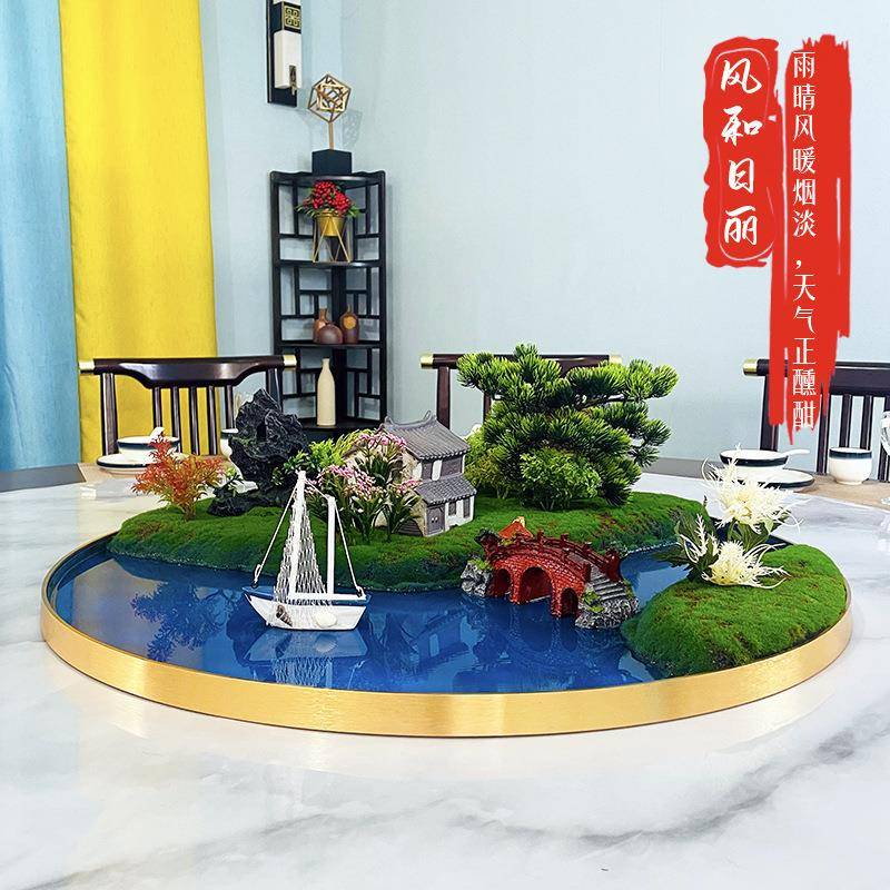 大型酒店餐桌仿真新中式摆花绢花装饰圆桌花饭店电动转盘风和日∑